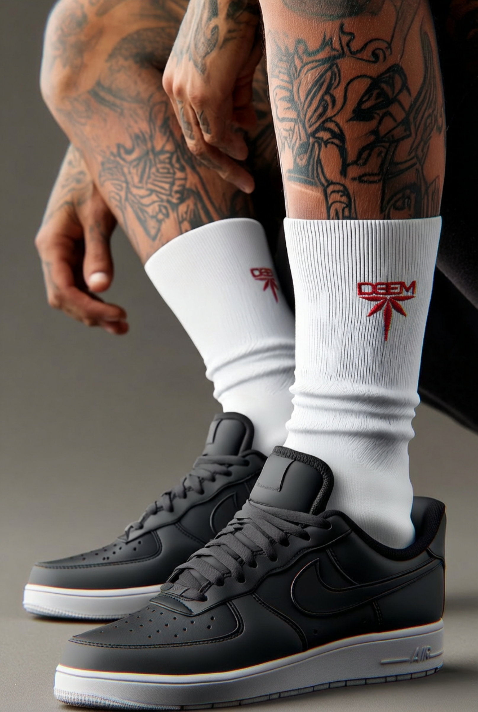 DEEM Red Embroidered Socks
